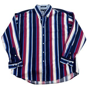 Vintage Tommy Hilfiger Dress Shirt Men's XL Multicolor Stripes Button Up Cotton